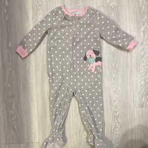 Gray Polka Dot Kids Puppy One Piece Footie Pajamas with Pink Accents